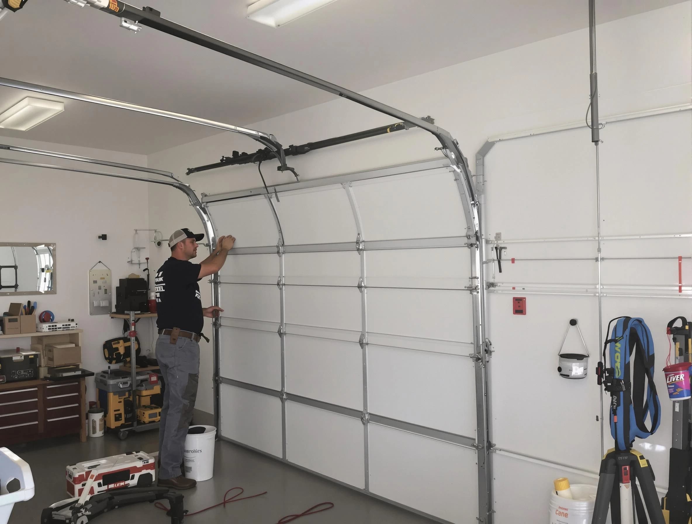 Brookline Garage Door Repair team installing new garage door in Brookline