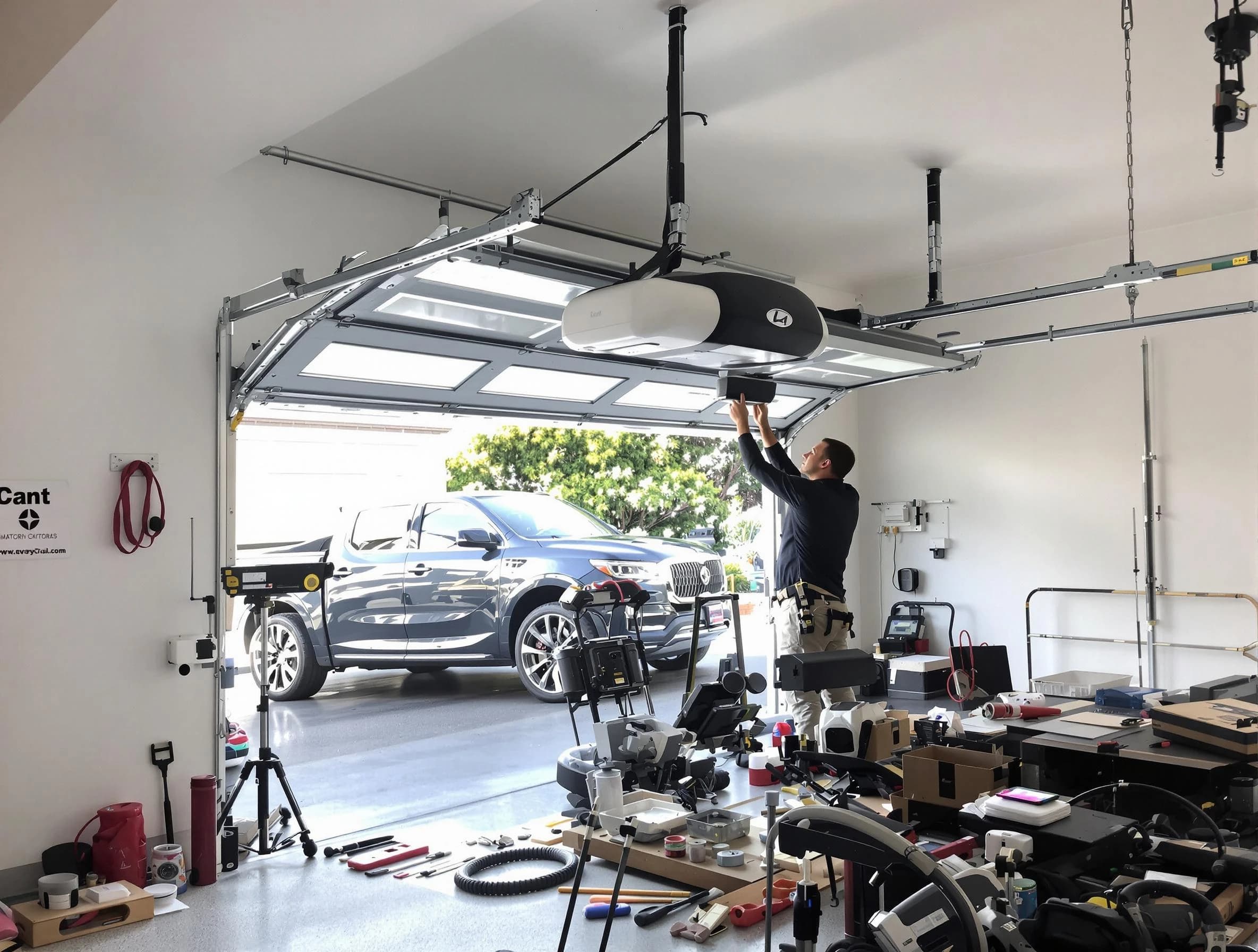 Brookline Garage Door Repair specialist installing smart garage door opener system in Brookline home