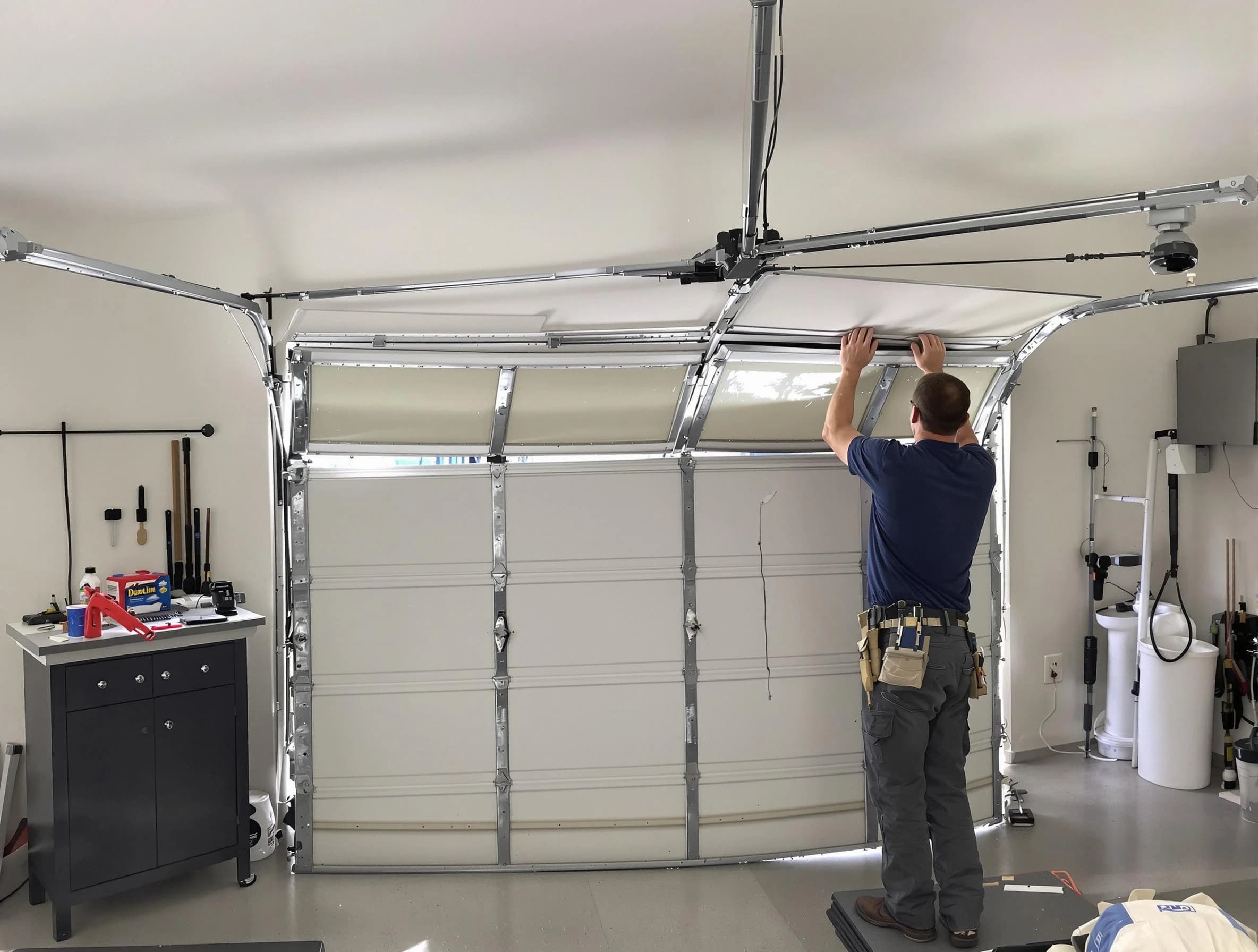 Brookline Garage Door Repair specialist performing precise section replacement on Brookline garage door