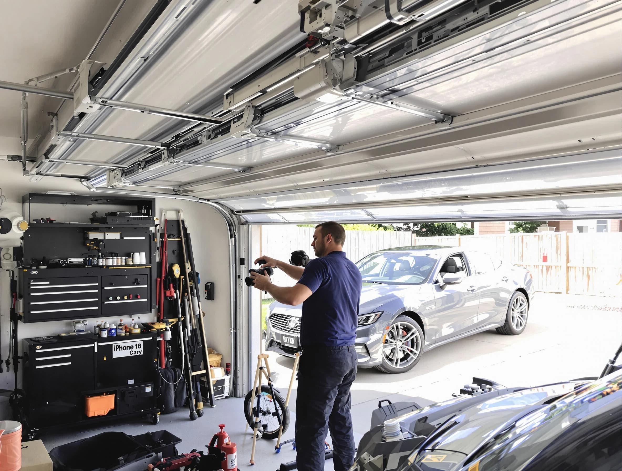 Brookline Garage Door Repair technician fixing noisy garage door in Brookline