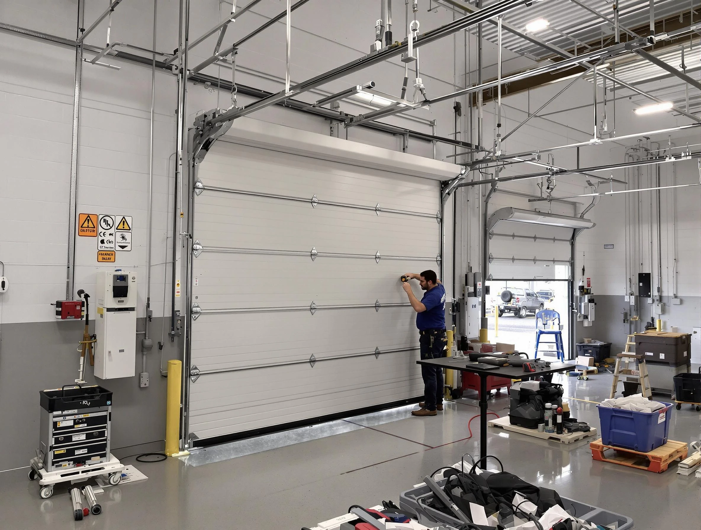 Commercial garage door repair being performed by Brookline Garage Door Repair expert in Brookline