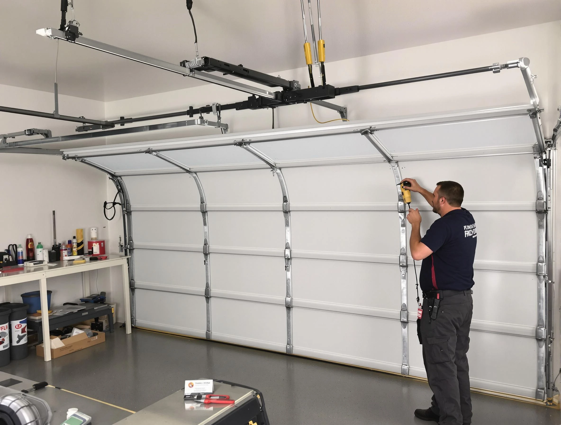 Brookline Garage Door Repair certified technician performing overhead door system repair in Brookline