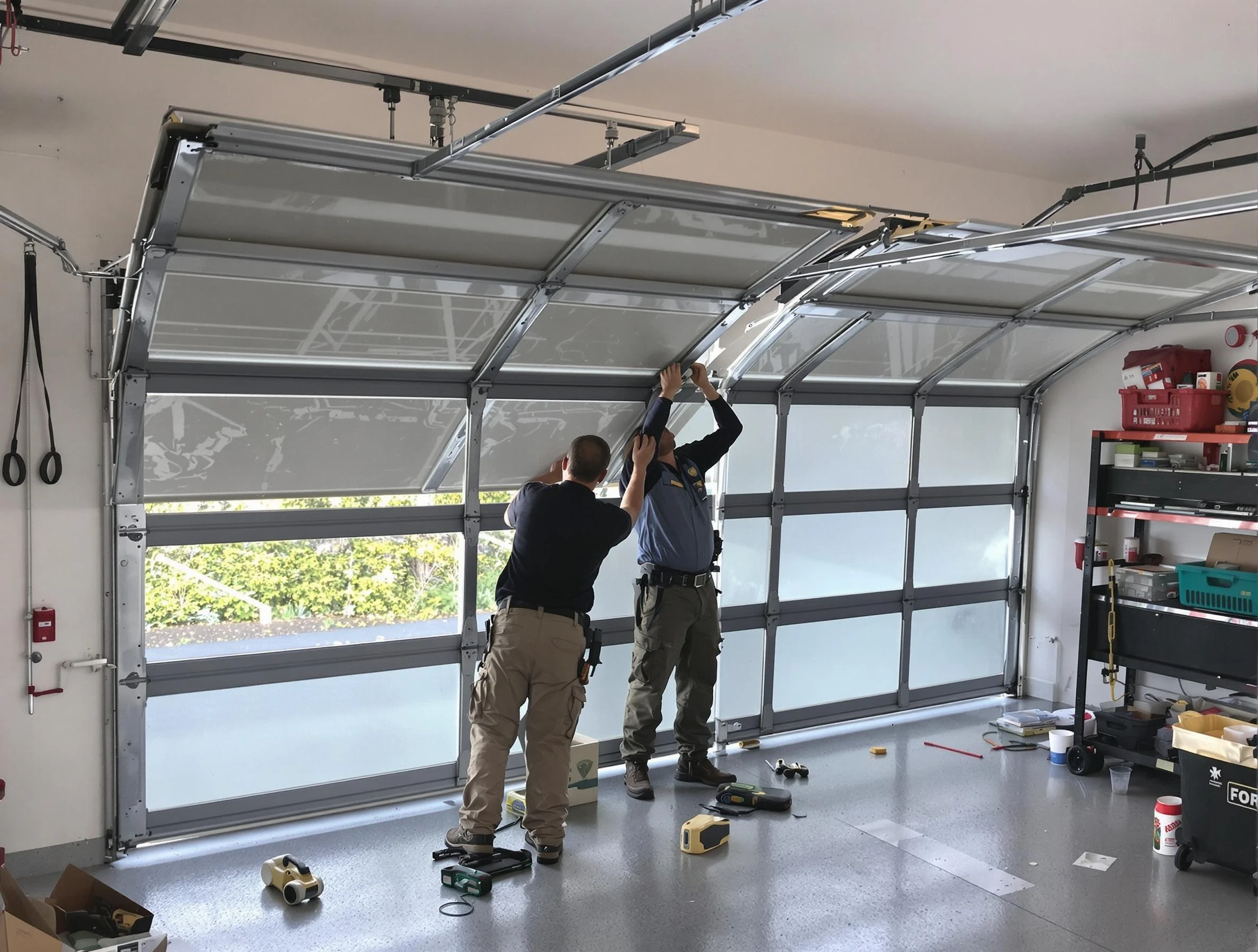 Brookline Garage Door Repair expert performing precise panel replacement on Brookline garage door