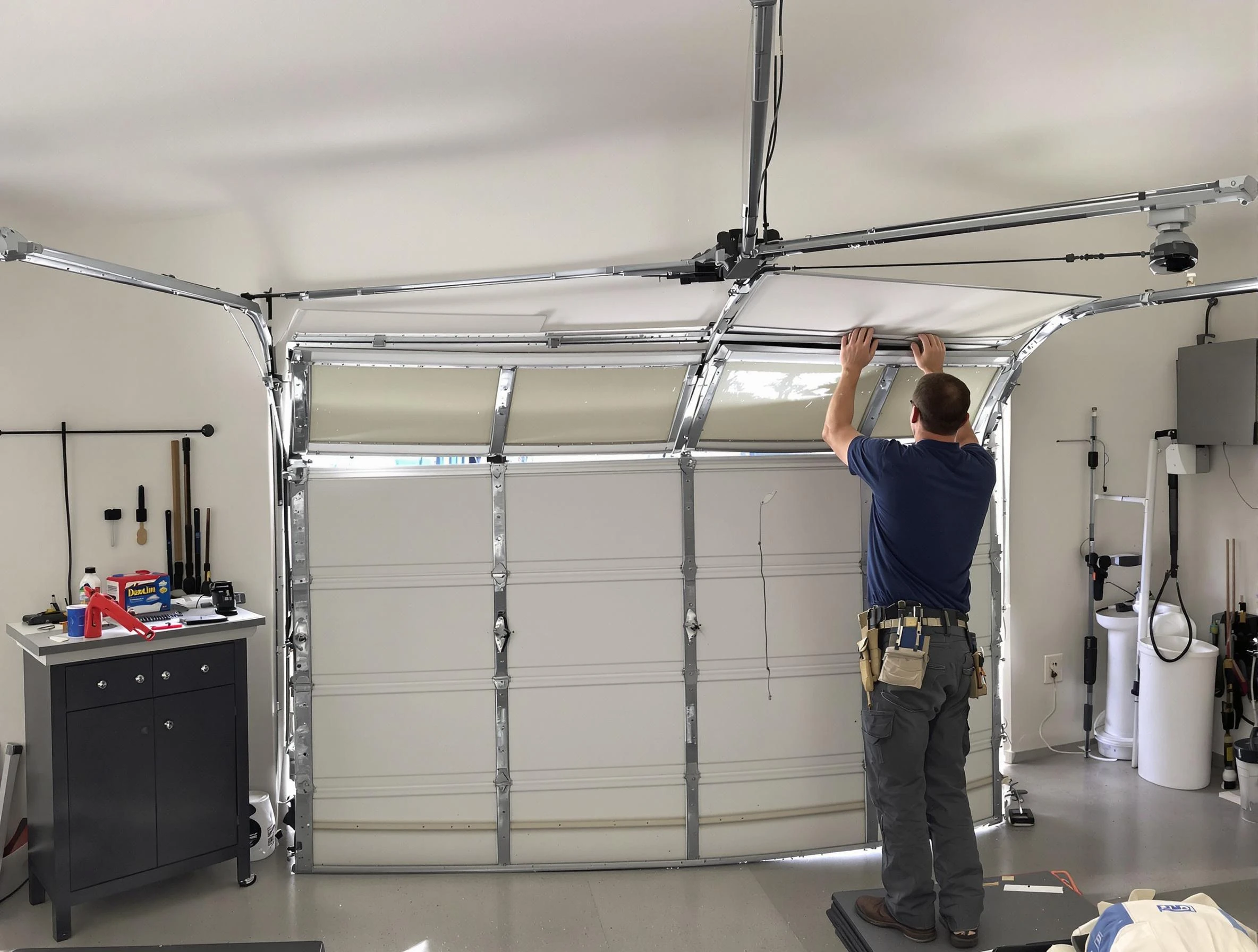 Brookline Garage Door Repair specialist performing precise section replacement on Brookline garage door