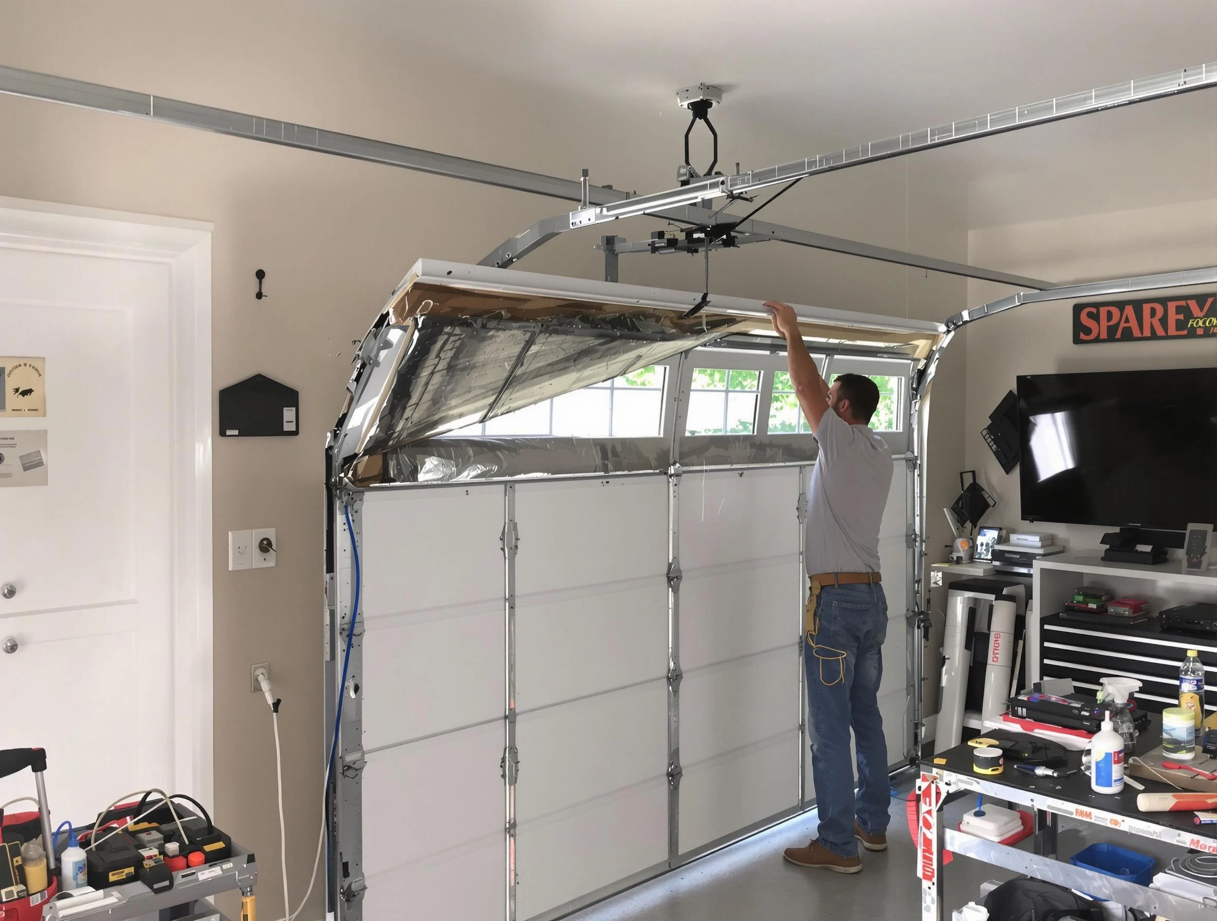 Garage door section replacement by Brookline Garage Door Repair in Brookline